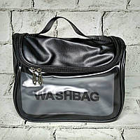 Косметичка дорожная сумка органайзер экокожа Washbag Черная 22х16х12 см