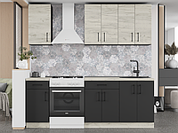 Кухня Оптима Еверест набір К-4 2.2 м, без стільниці, без мийки, Дуб Крафт Білий/Антрацит, Антрацит