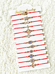 Браслет-оберіг червона нитка тонка 12 шт/пач. МІКС ЗОЛОТІ