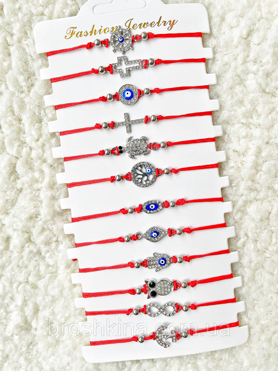 Браслет-оберіг червона нитка тонка 12 шт/пач. МІКС СРІБЛО, фото 1