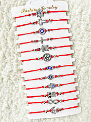 Браслет-оберіг червона нитка тонка 12 шт/пач. МІКС СРІБЛО