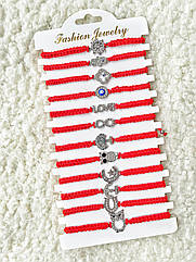 Браслет-оберіг червона нитка ШИРОКА 12 шт./пач. МІКС СРІБЛО