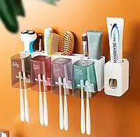 Настенный органайзер-держатель для зубных щеток и пасты+4 стакана XL-154, диспенсер-дозатор зубной пасты qwr