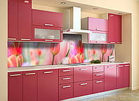 Наклейка на скинали Zatarga на кухню «Розовые Тюльпаны» 600х2500 мм виниловая 3Д наклейка кух BK, код: 6151011