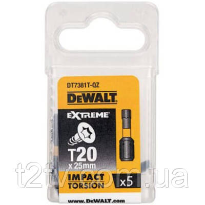 Набір біт DeWALT IMPACT TORSION, ударні, Torx, Т20, L = 25 мм, 5 шт (DT7381T), фото 1