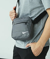 Мужская серая сумка-барсетка Nike тканевая мессенджер, Универсальная серая барсетка Найк маленькая через плече