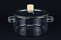 Кастрюля стеклянная жаропрочная для запекания 1.8 л с крышкой Круглая