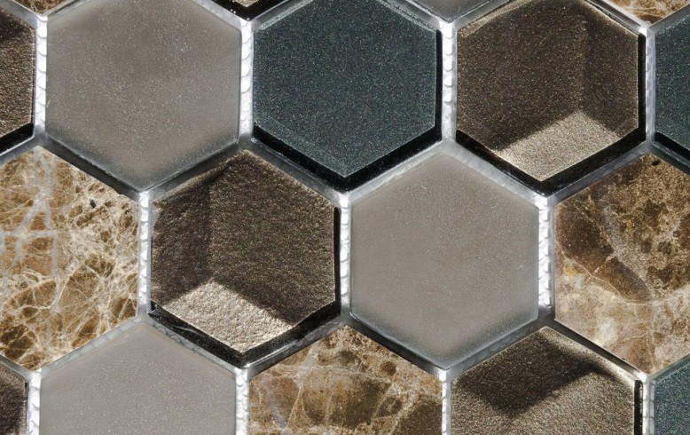 Мраморная мозаика со стеклом Vivacer SB04 коричневая - фото 3 - id-p404431633