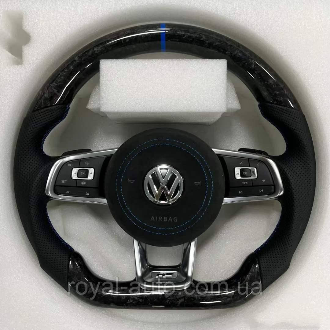 Кермо карбоване Volkswagen MK7 MK8 Фольксваген Гольф Поло Джетта Пасат Туарег Тігуан кермо карбоновий LED, фото 1