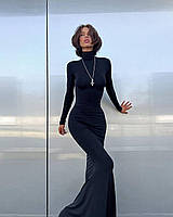 Стильне чорне плаття завдовжки міді довгі рукави з віскози розміри норма