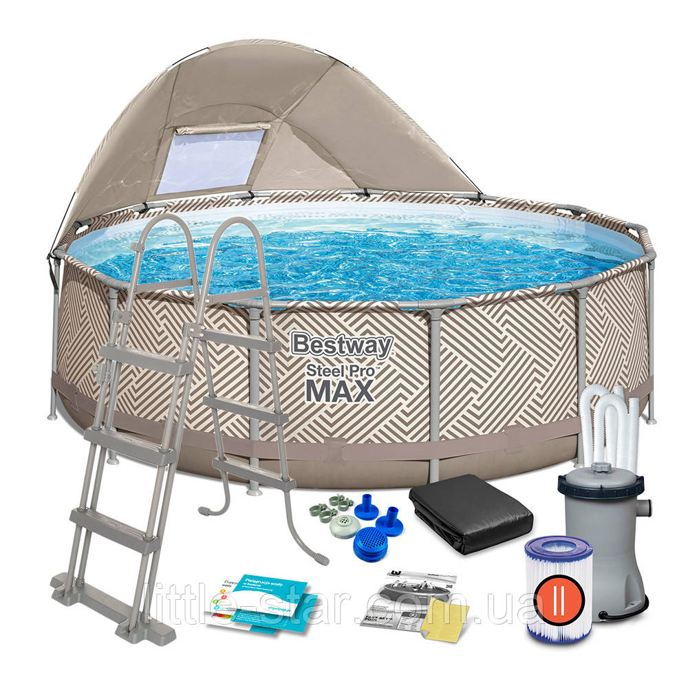 Каркасний басейн 396*107 см BESTWAY 561FY, фільтр насос, сходи, сонцезахісний навіс, тент, ремонтна латка