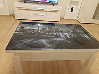 Журнальный стол Флай белый со стеклом фотопечать 04-123, обеденный