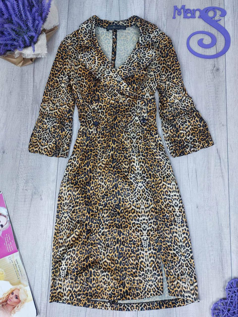 Жіноча сукня Club Donna рукав три чверті коричневе принт леопардовий Розмір S (44)