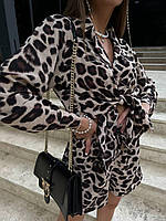 Женский летний лепардовый костюм (шорты+рубашка). Размер: 42-44, 46-468