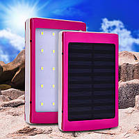 УМБ Power bank ViaKing 5000 mAh солнечная панель и LED-фонарь, Розовый (H-1)