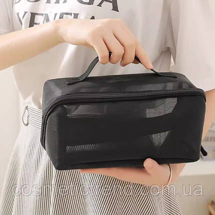 Косметичка жіноча дорожня розкладна чорна нейлонова сітка 24*11*11 см, фото 1
