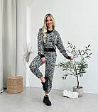 Жіночий спортивний костюм на змійці з капюшоном принт м'ятний леопард, фото 2