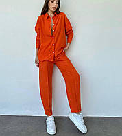 Базовый женский костюм рубашка + штаны свободного кроя (в расцветках и размерах) американский креп жатка Оранжевый, 42/44