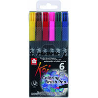 Художественный маркер KOI набор Coloring Brush Pen, 6 цветов (084511316799)