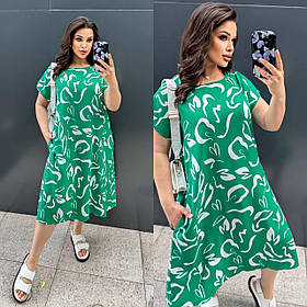 Вільне зелене плаття з абстрактним принтом із софту батал