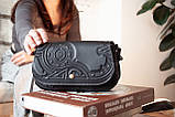 Авторська сумка із італійської преміальної шкіри. Маленька шкіряна сумка на плече чорна Ход Часу, фото 9