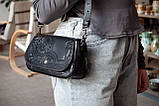 Авторська сумка із італійської преміальної шкіри. Маленька шкіряна сумка на плече чорна Ход Часу, фото 4
