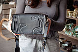 Авторська сумка із італійської преміальної шкіри. Маленька шкіряна сумка на плече чорна Ход Часу, фото 8
