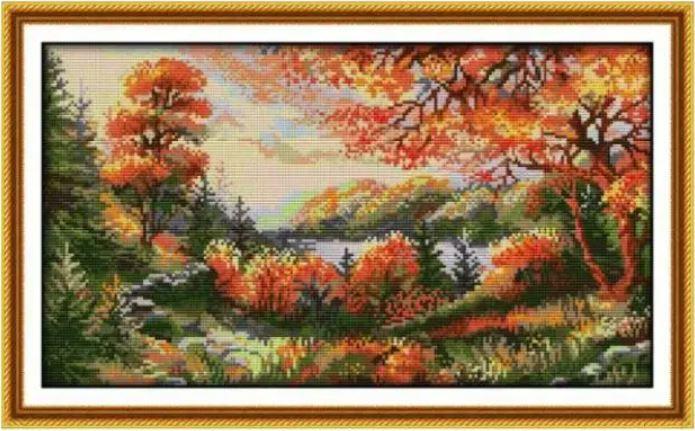 Набір для вишивання за нанесеною на канву схемою "Autumn scenery". AIDA 14CT printed 46*29 см