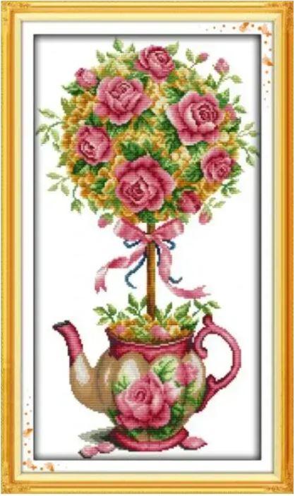 Набір для вишивання за нанесеною на канву схемою "The bouquet teapot" . AIDA 14CT printed, 32*54 см