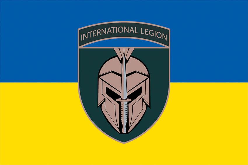 Прапор 1 батальйону Міжнародного легіону України синьо-жовтий