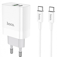 Адаптер сетевой HOCO C80A Type-C to Type-C cable rapido charger set C80A, 1USB/1Type-C, QC/PD, 20W, 3A Белый