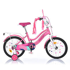 Дитячий двоколісний велосипед для дівчинки PROFI 18 дюймів MB 18051-1 WAVE з додатковими колесами, рожевий