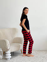 Женский Пижамный комплект COSY в клетку красный/черный(штаны + черная футболка) Im_1050