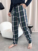 Мужские брюки пижамные COSY домашние из фланели в клетку сине-зеленые Im_750