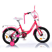 Детский велосипед для девочки PROFI 18 дюймов MB 18042-1 PRINCESS с дополнительными колесами, малиновый