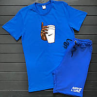Мужской комплект Футболка + Шорты Nike летний спортивный костюм Найк стакан синий