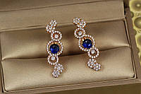 Серьги Xuping Jewelry Пузырьки с синим камнем 3 см золотистые