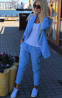 Женский стильный костюм летний лен, Модный костюм брючный из льна, льняной костюм пиджак и брюки