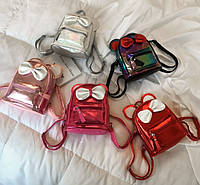 Маленький дитячий рюкзак Міккі Маус з вушками і бантиком, міні рюкзак для дівчаток блискучий з вухами Im_499