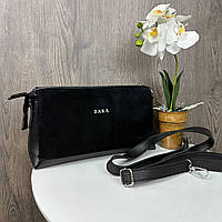 Замшевая женская мини сумка клатч стиль Зара черная, сумочка на плечо Zara PRO_979