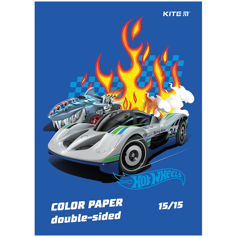 Папір кольоровий А4 двосторонній 15 аркушів Kite Hot Wheels HW24-250, 67463, фото 1
