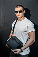 Сумка-месенджер із натуральної шкіри, сумка через плече чоловіча SKILL Slide (чорна)