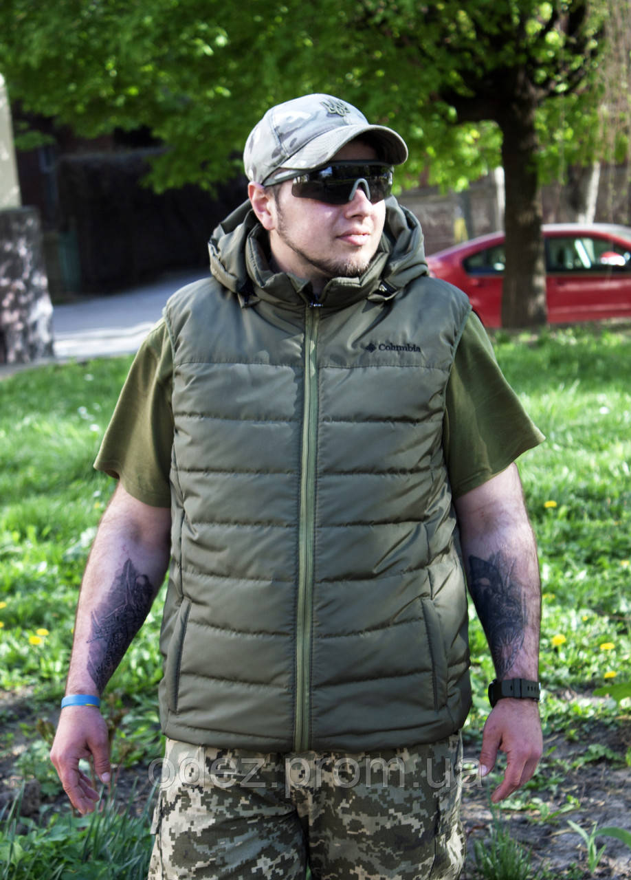 Жилетка спортивна чоловіча Columbia жилет хакі колір - фото 1 - id-p208994834