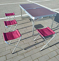 Стол для пикника усиленный складной комплект 4 стула, Столик раскладной для кемпинга и рыбалки на природу