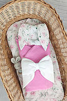 Комплект постільної білизни "Зайка" в коляску з конвертом для виписки/набір у коляску 3 предмети. Рожевий