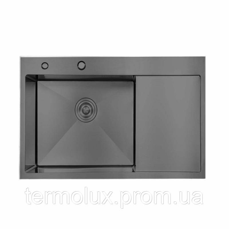 Мийка для кухні з крилом інтегрована права Lidz Handmade H6350BR (LDH6350BRPVD45590) Brushed Black PVD