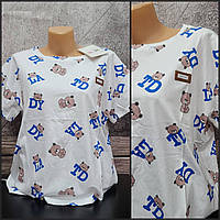 Женская летняя футболка, 46-48 р-р. Оверсайз футболка, стильная футболка с объемным рисунком, хлопок