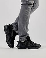 Мужские Nike Runtekk All Black повседневные кроссовки из натуральной кожи найк черные весна лето ТОП!