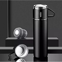 Новинка! Подарочный набор Vacuum Flask SET вакуумный термос из нержавеющей стали 3 чашки Черный