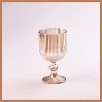Бокал для вина высокий фигурный прозрачный ребристый из толстого стекла набор 6 шт Tea Color